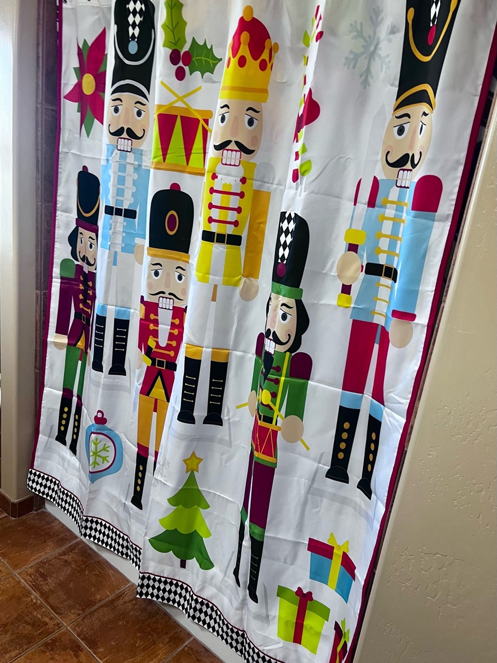 Nutcracker Shower Curtain Custom Made Courtly Check Christmas Holiday